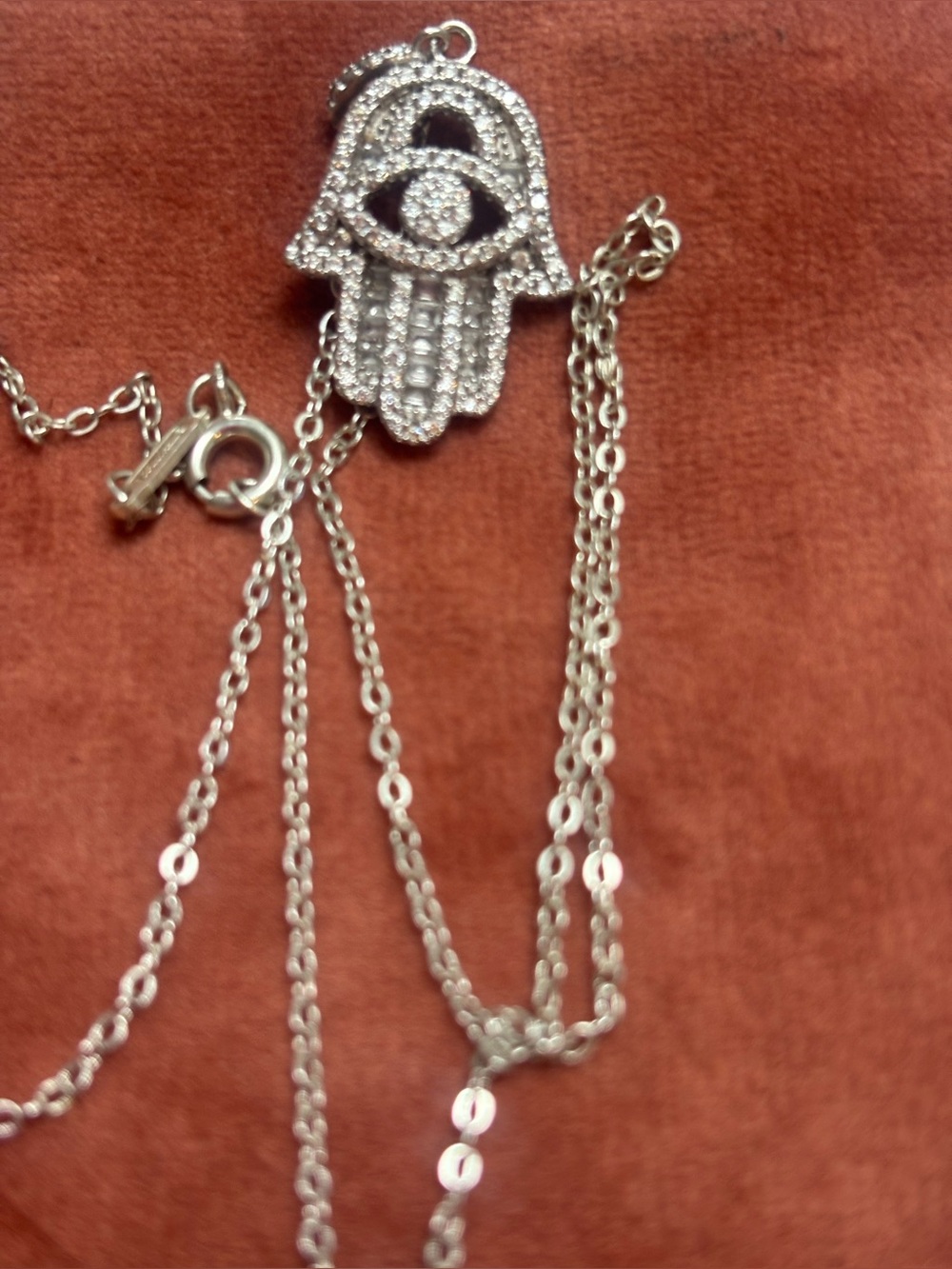 Silver925 Hamsa Hand Pendant Necklace with Crystal Accents